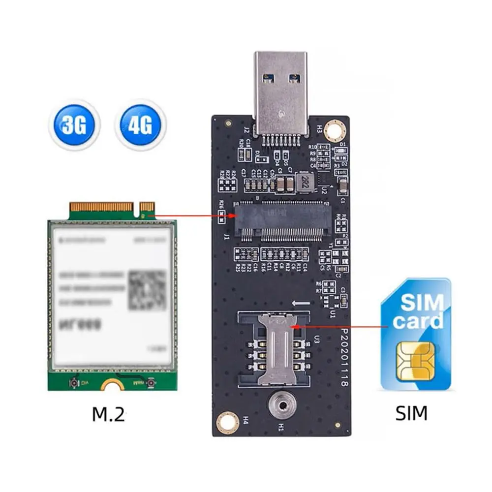 Xiwai M.2 Key-B NGFF WWAN to USB 3.0 Riser Card Adapter with SIM Slot for 3G/4G/5G LTE Wireless Modules (10cm x 10cm x 1cm) - view 2