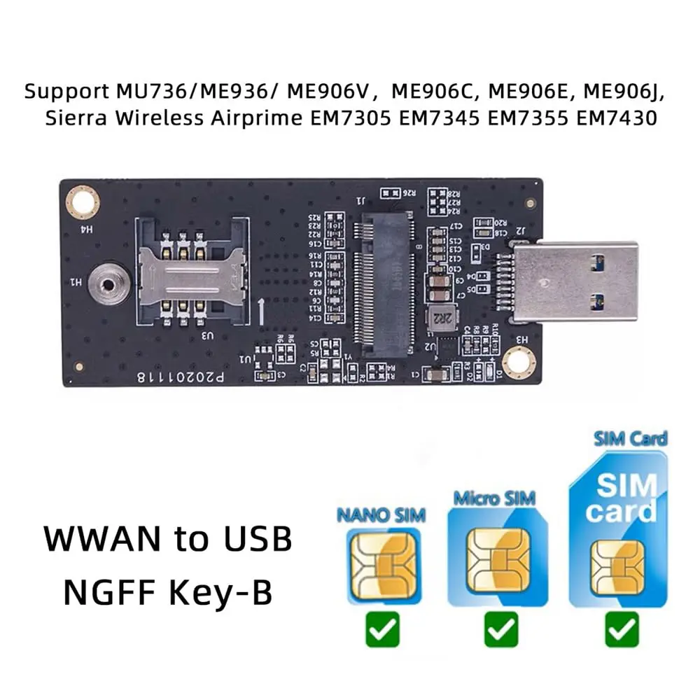 Xiwai M.2 Key-B NGFF WWAN to USB 3.0 Riser Card Adapter with SIM Slot for 3G/4G/5G LTE Wireless Modules (10cm x 10cm x 1cm) - view 4