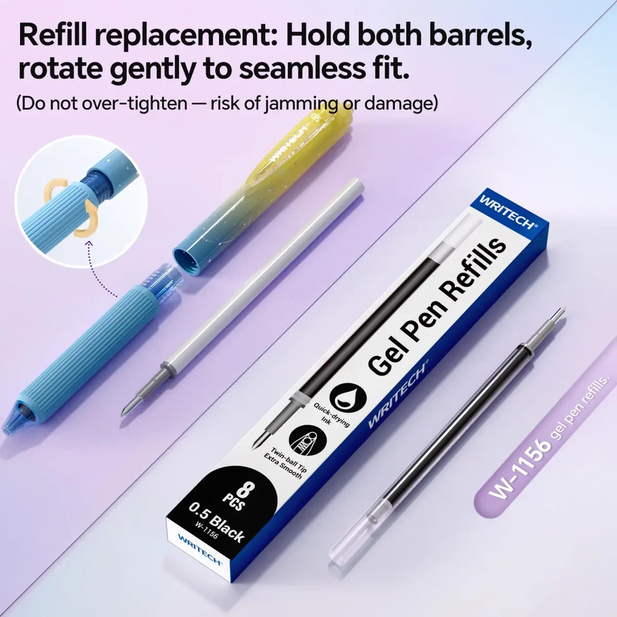 WRITECH Nebula Gel Pens 0.7mm Black Ink, 6 Count | Smooth Writing, Silent Click, Aesthetic Gradient Barrels - view 5
