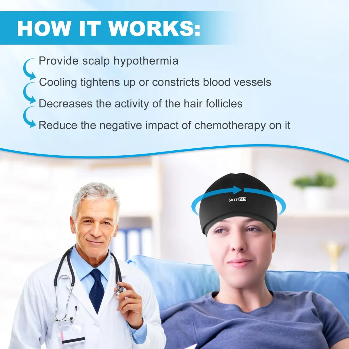 SUZZIPAD Chemo Cooling Cap for Chemotherapy Care, Black, 1 Unit - view 2