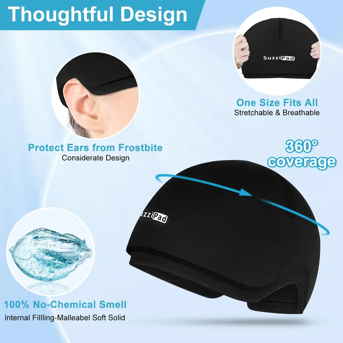SUZZIPAD Chemo Cooling Cap for Chemotherapy Care, Black, 1 Unit - view 4