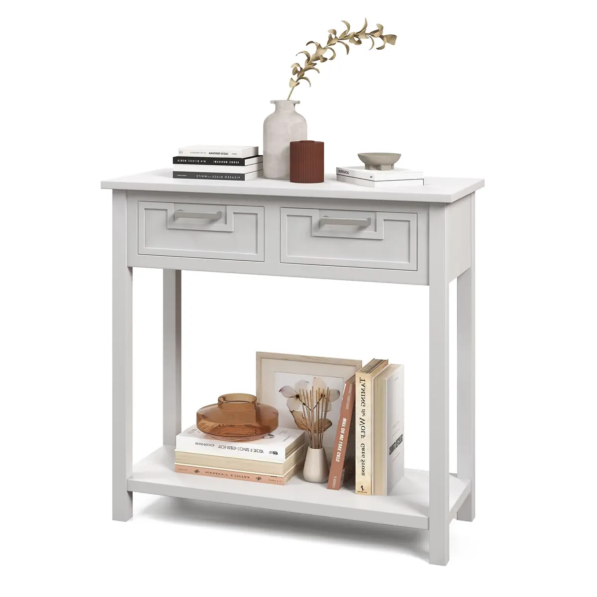 CLEEMAN White Table | Modern Console with 2 Drawers & Storage Shelf (14 in) - main product image