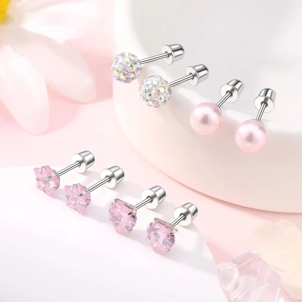 Leocuci Hypoallergenic Earring | Stainless Steel Flat Back Stud with Screw Back (0.81 oz/24 pcs) - view 3