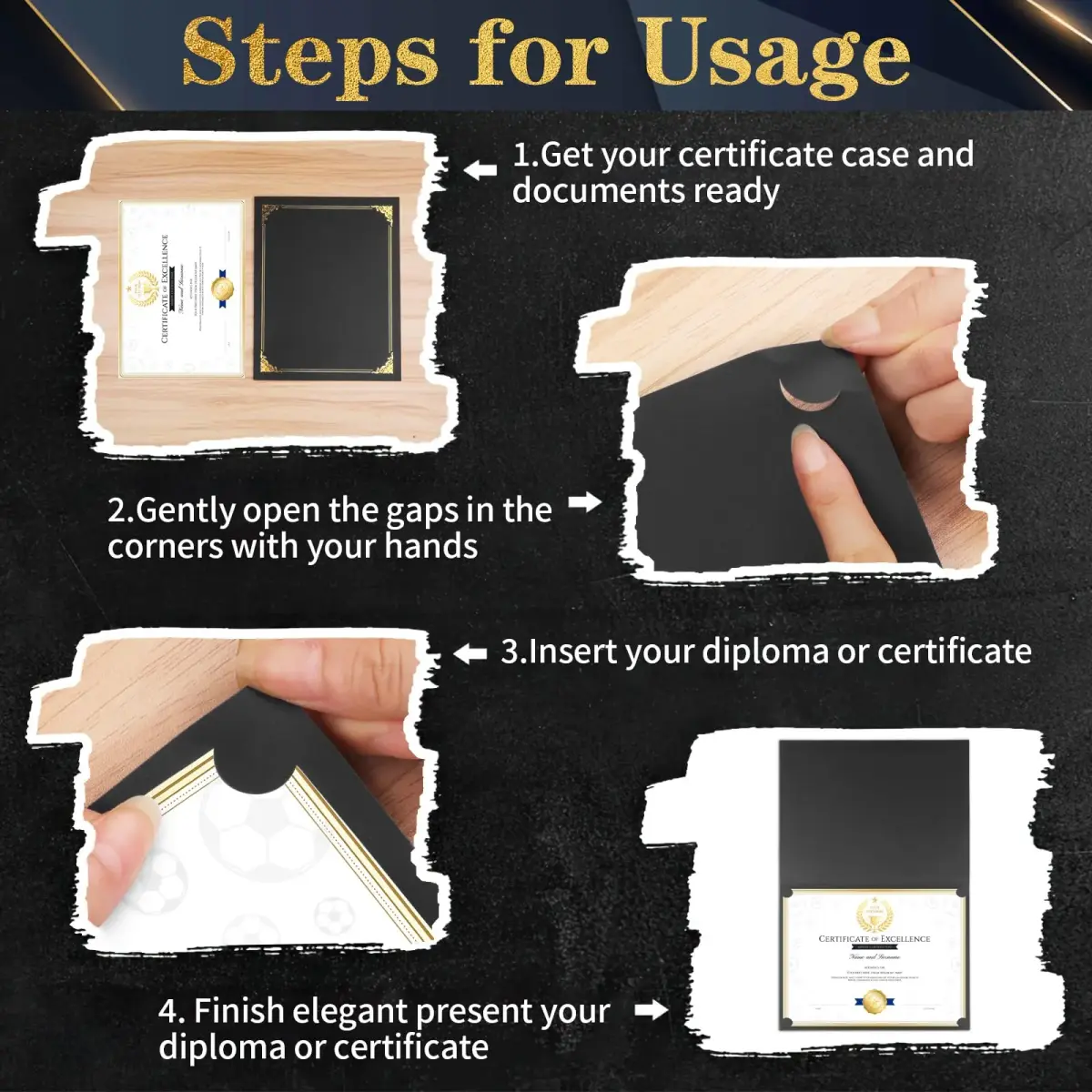 COIDEA Black Certificate Holders with Gold Foil Border, 25-Pack, Letter Size 8.5" x 11" - view 7