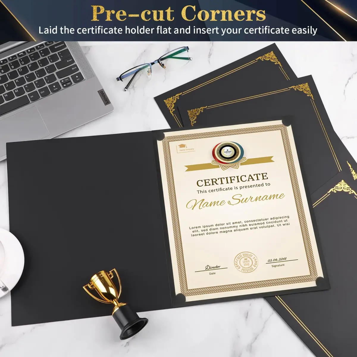 COIDEA Black Certificate Holders with Gold Foil Border, 25-Pack, Letter Size 8.5" x 11" - view 4