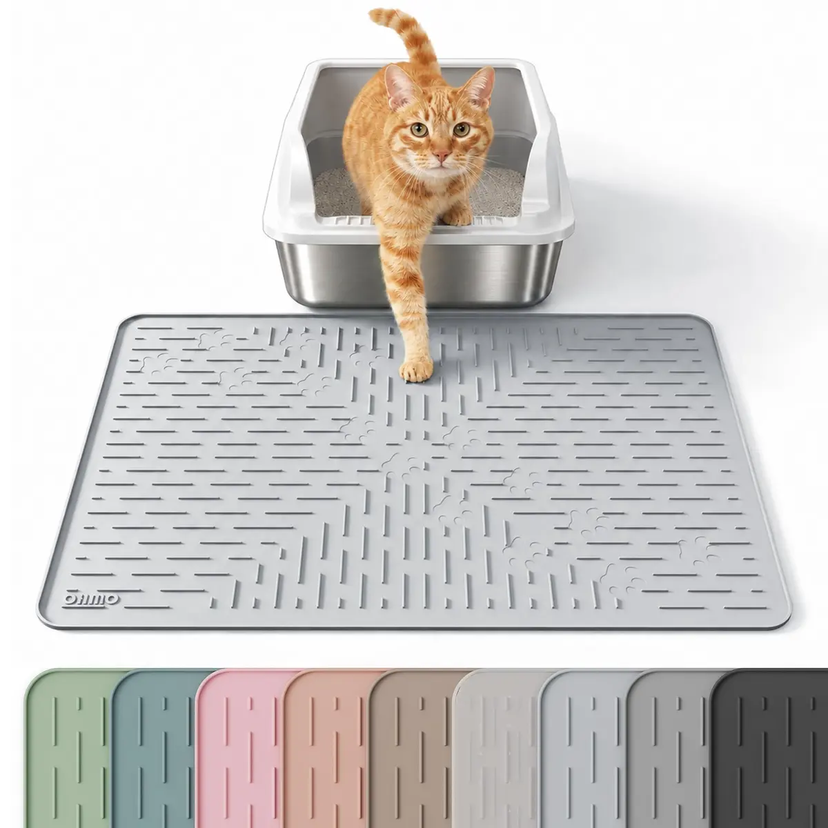 OHMO Cat Litter Mat, 23.5x16 Silicone Trapping Mat Ash Grey | Waterproof & Easy Clean - main product image