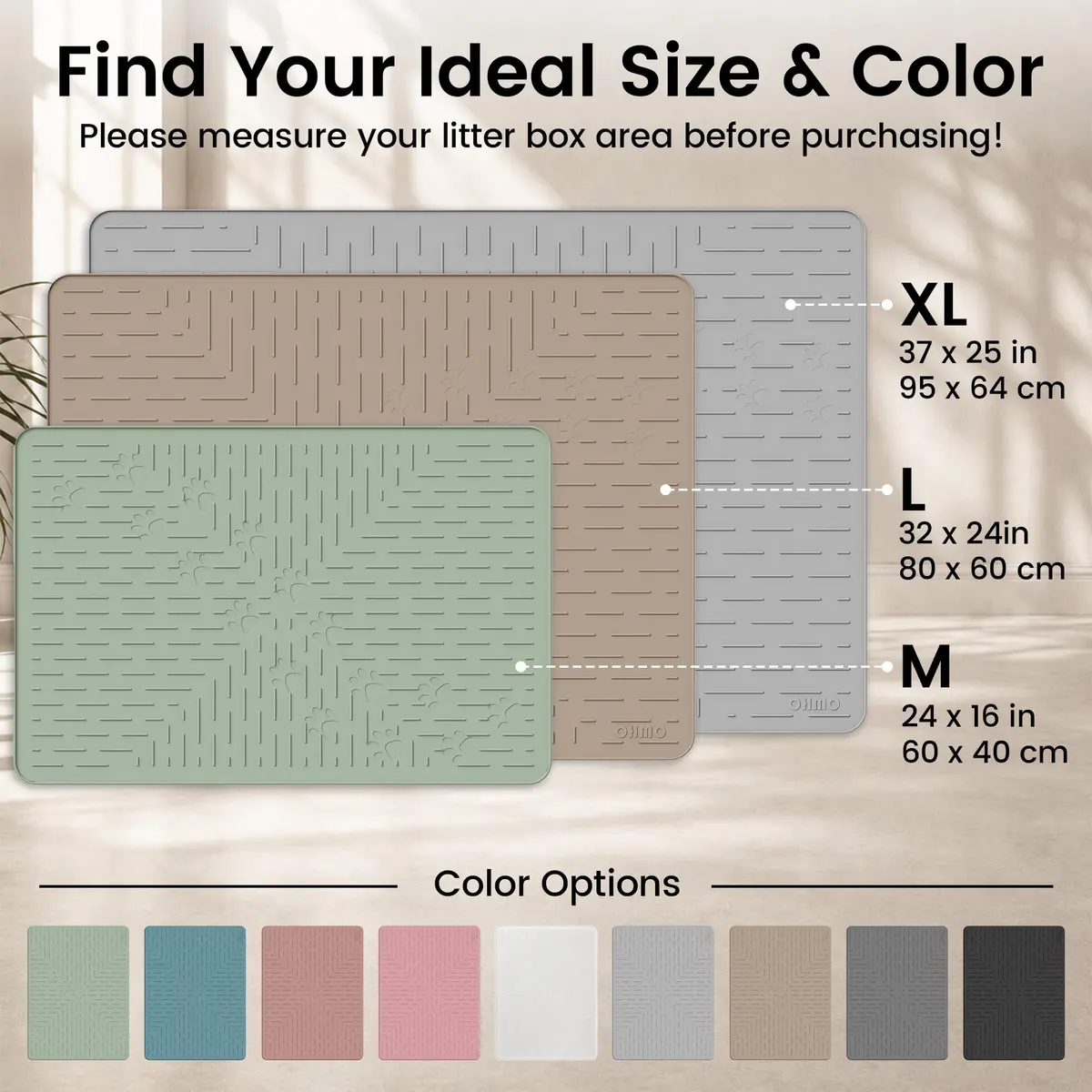 OHMO Cat Litter Mat, 23.5x16 Silicone Trapping Mat Ash Grey | Waterproof & Easy Clean - view 7