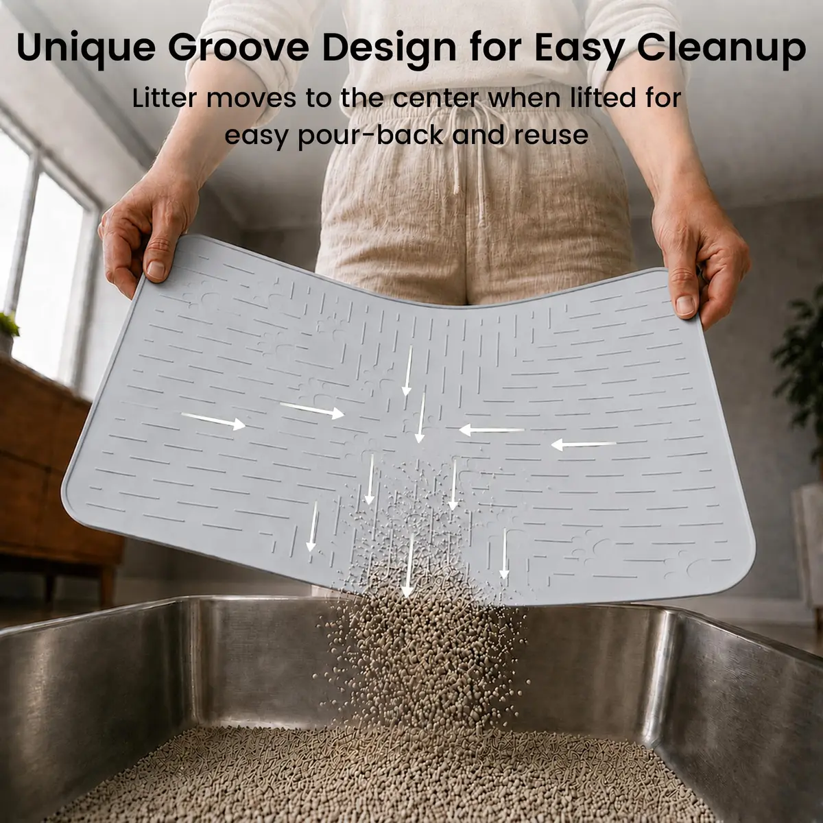 OHMO Cat Litter Mat, 23.5x16 Silicone Trapping Mat Ash Grey | Waterproof & Easy Clean - view 4