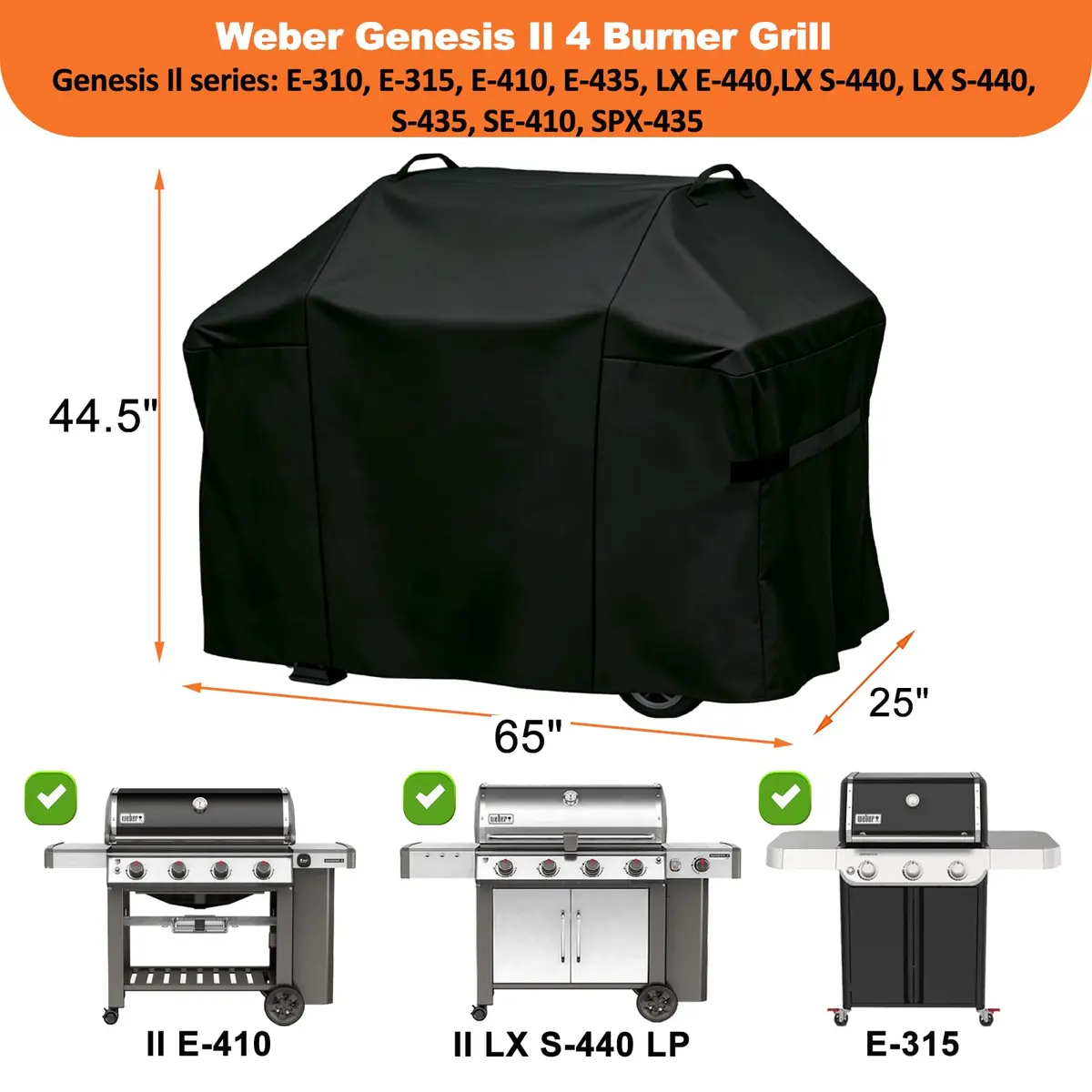 Blackhoso 65" Grill Cover for Weber Genesis II 4 Burner | Heavy Duty 600D Oxford Fabric - view 2