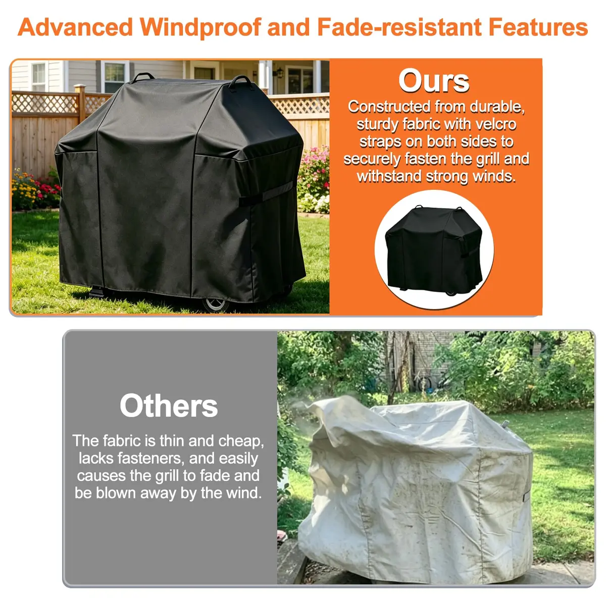 Blackhoso 48" Grill Cover for Weber Spirit II 200/210 Series, 122cm x 69cm x 107cm | Heavy Duty 600D Oxford Waterproof Grill Protection - view 5