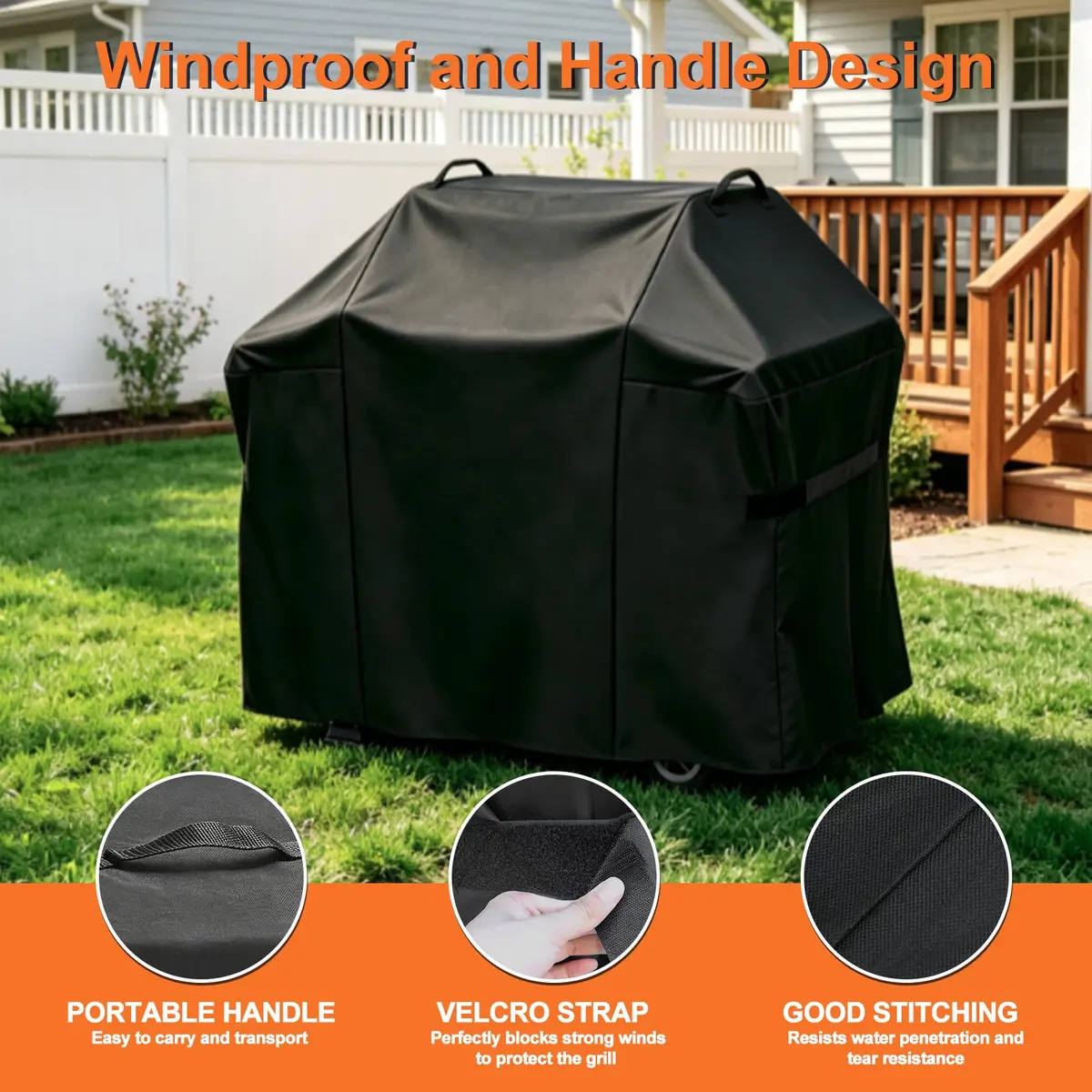 Blackhoso 48" Grill Cover for Weber Spirit II 200/210 Series, 122cm x 69cm x 107cm | Heavy Duty 600D Oxford Waterproof Grill Protection - view 3