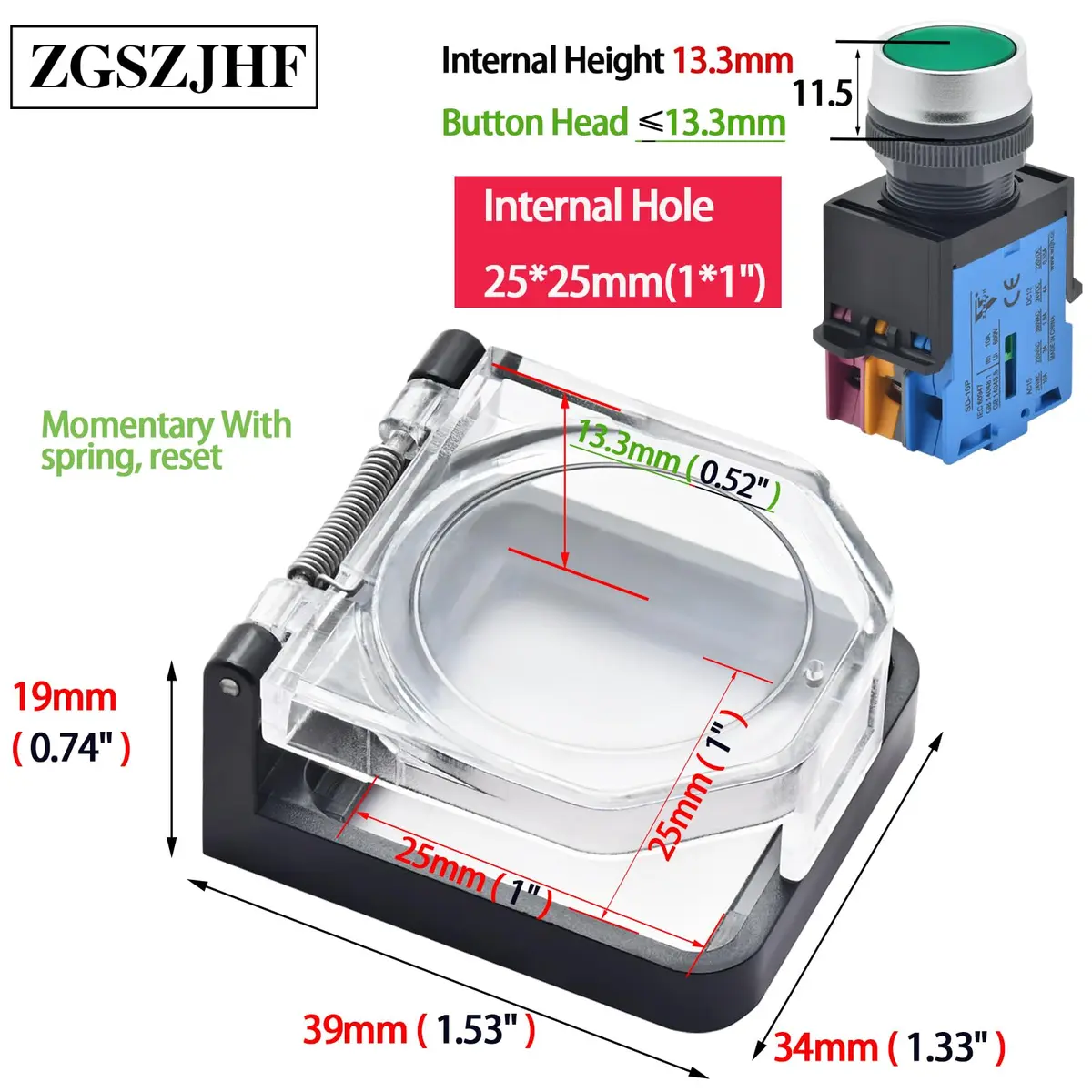 ZGSZJHF Push Button Switch Protector Cover for 39x34mm Square Hole, 2-Pack | Dustproof & Collision Resistant - view 2