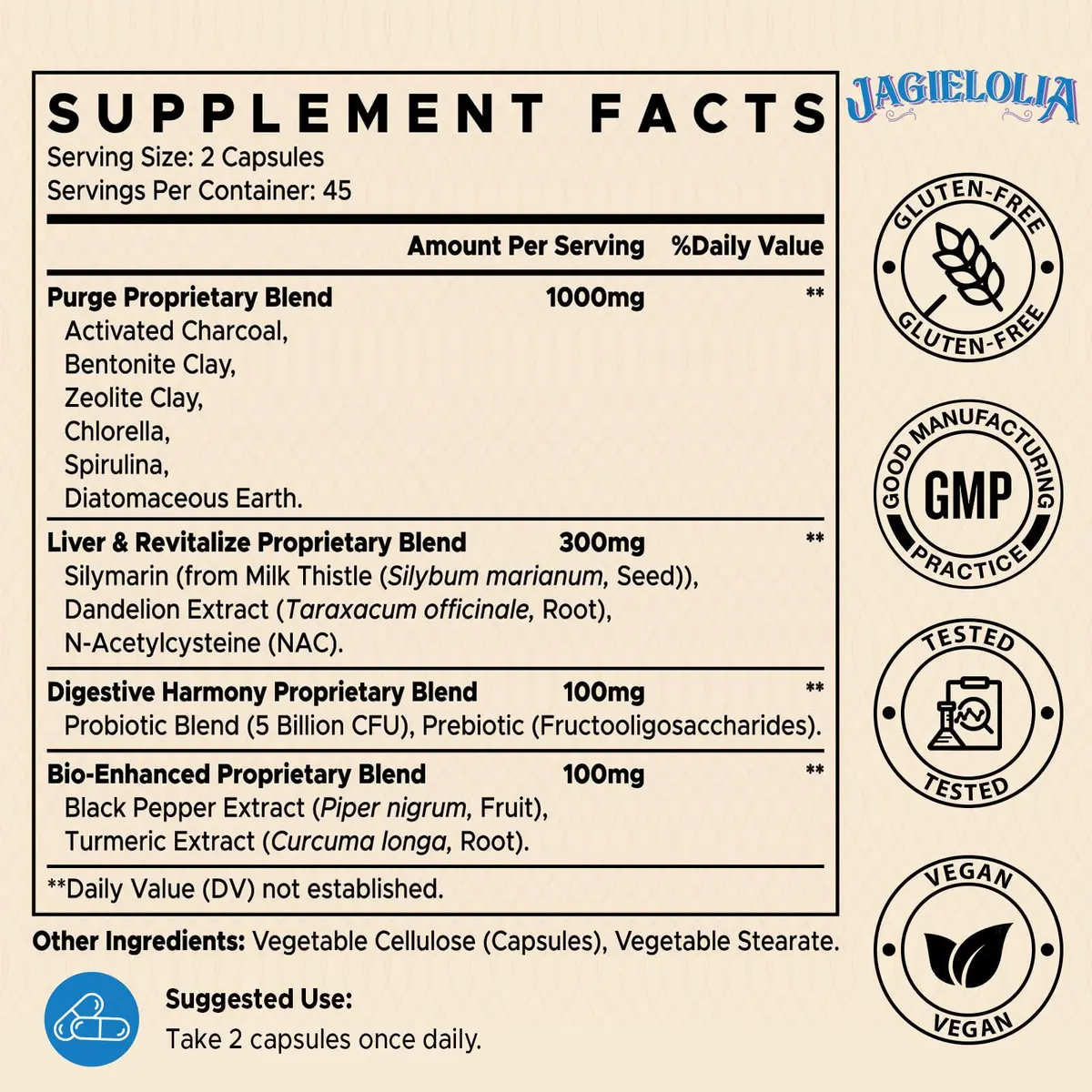 Jagielolia All-in-One Detox Binder Supplement 1500 MG | Liver & Gut Cleanse with Activated Charcoal - view 2