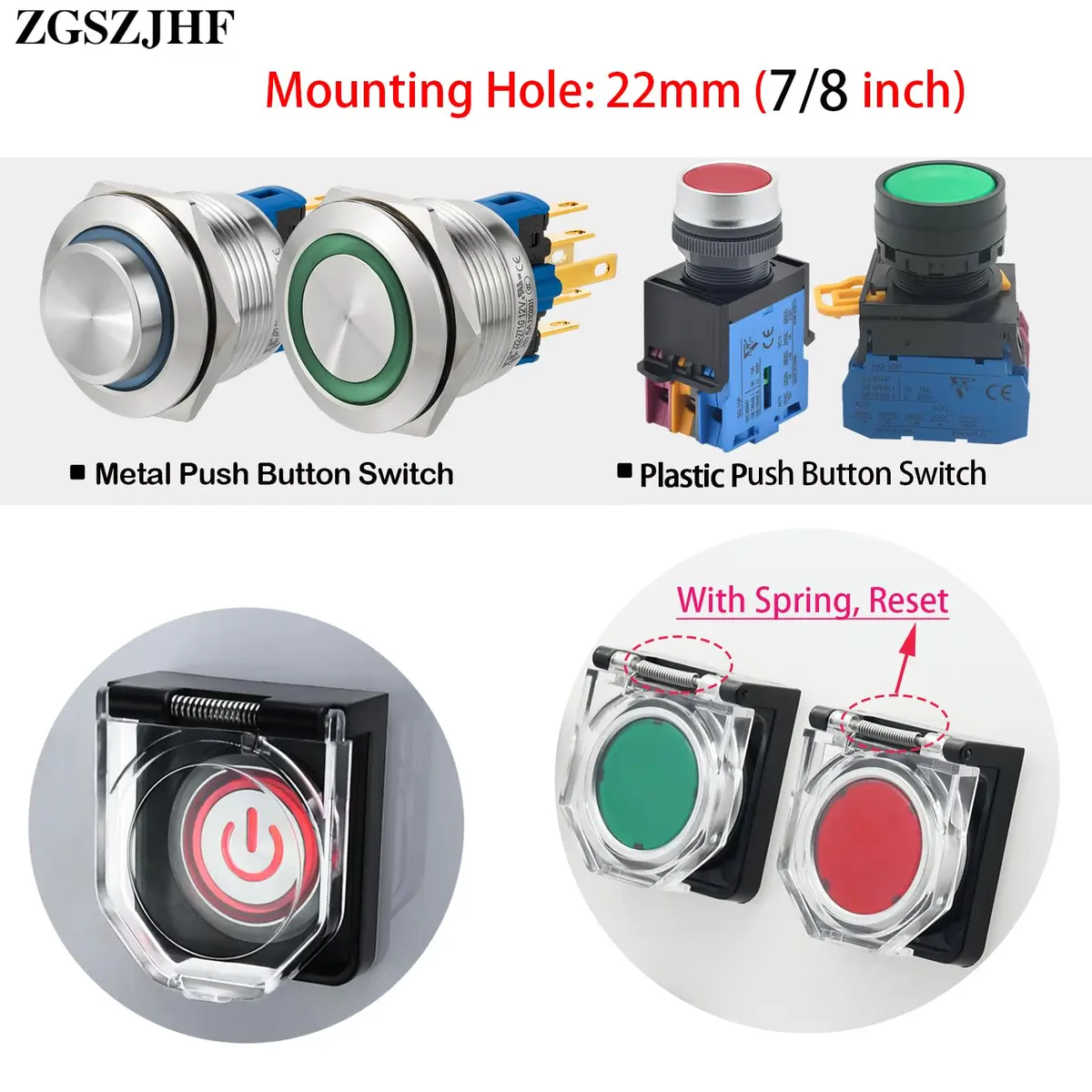 ZGSZJHF Momentary Push Button Switch Cover Protector with Spring, 22mm Round, White | Childproof Safety Guard for PC Power Button - view 6