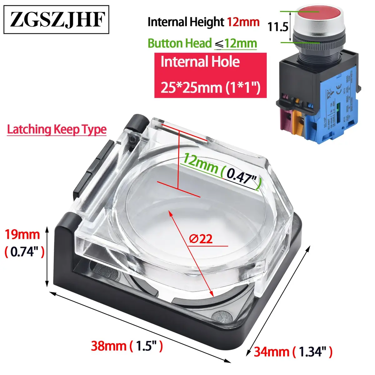 ZGSZJHF Latching Push Button Switch Cover for 22mm Hole | Child Proof Safety Protector (2-Pack, White) - view 2