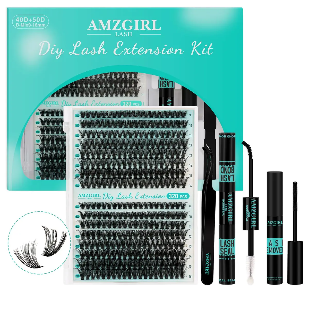 AMZGIRL Lash Clusters Kit 320Pcs, 40D+50D D Curl Wispy Eyelash Extensions | DIY False Lashes for Natural & Dramatic Looks - main product image
