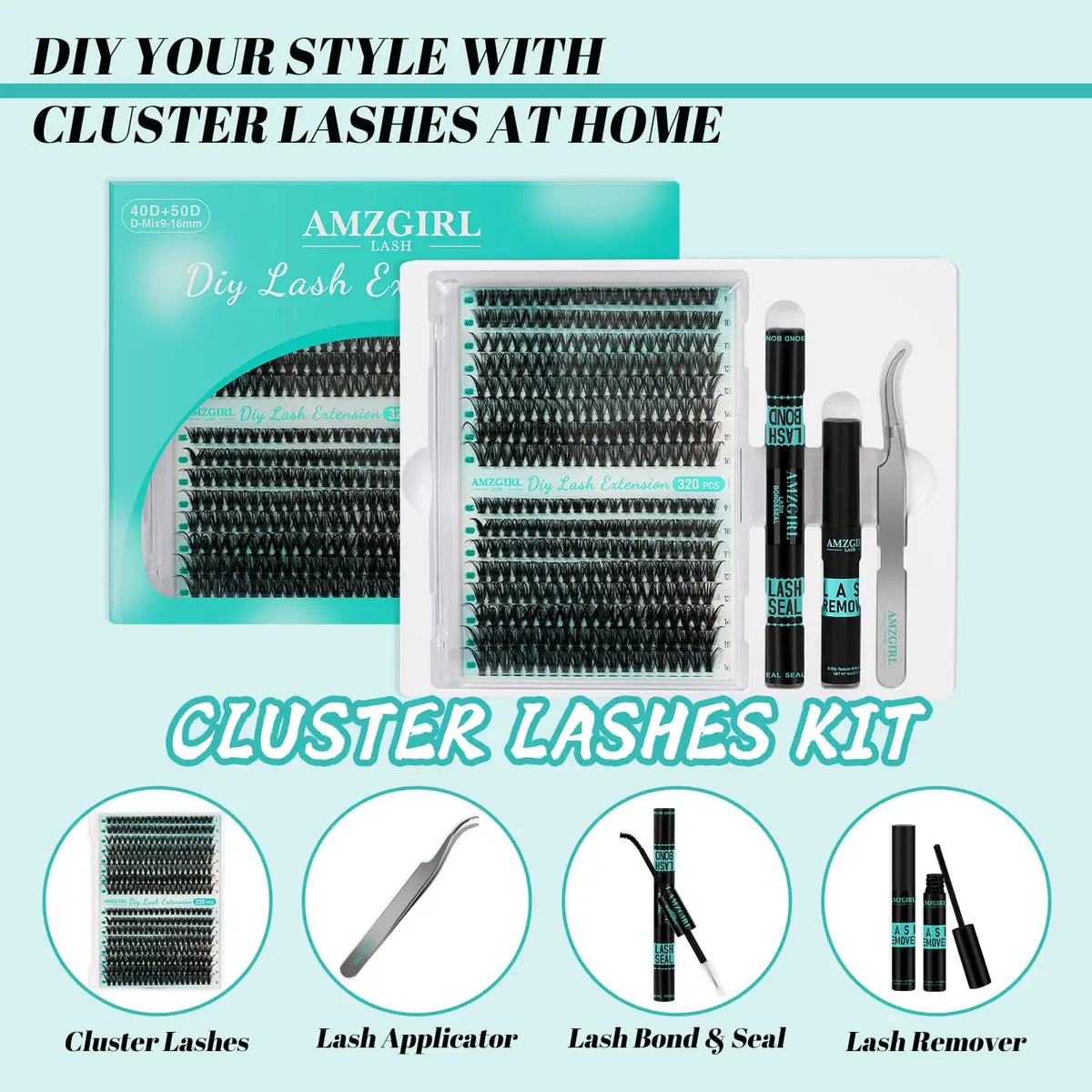 AMZGIRL Lash Clusters Kit 320Pcs, 40D+50D D Curl Wispy Eyelash Extensions | DIY False Lashes for Natural & Dramatic Looks - view 2