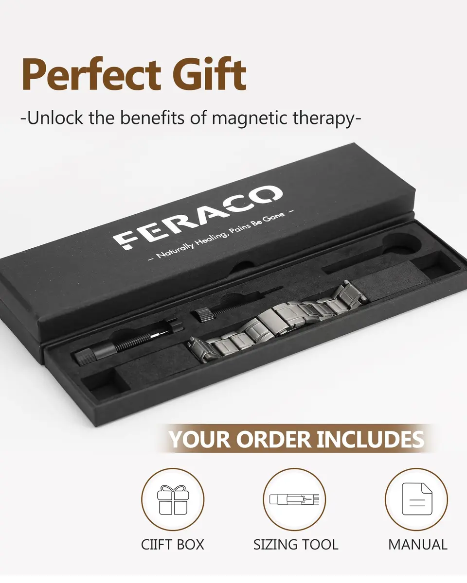 Feraco Magnetic Bracelet for Men Stainless Steel | 3500 Gauss, Adjustable, Hypoallergenic (70-120 chars) - view 7