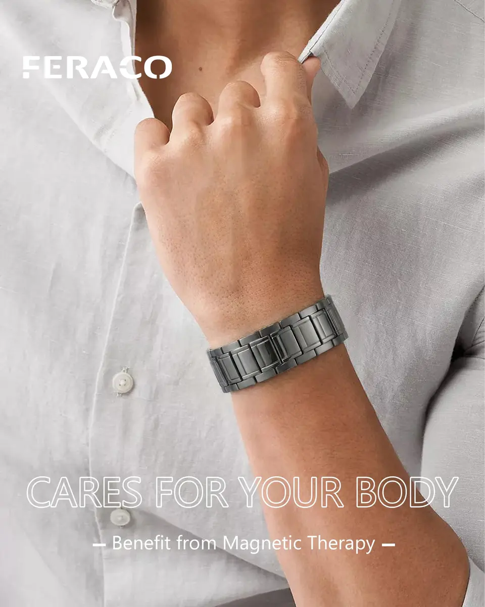 Feraco Magnetic Bracelet for Men Stainless Steel | 3500 Gauss, Adjustable, Hypoallergenic (70-120 chars) - view 3