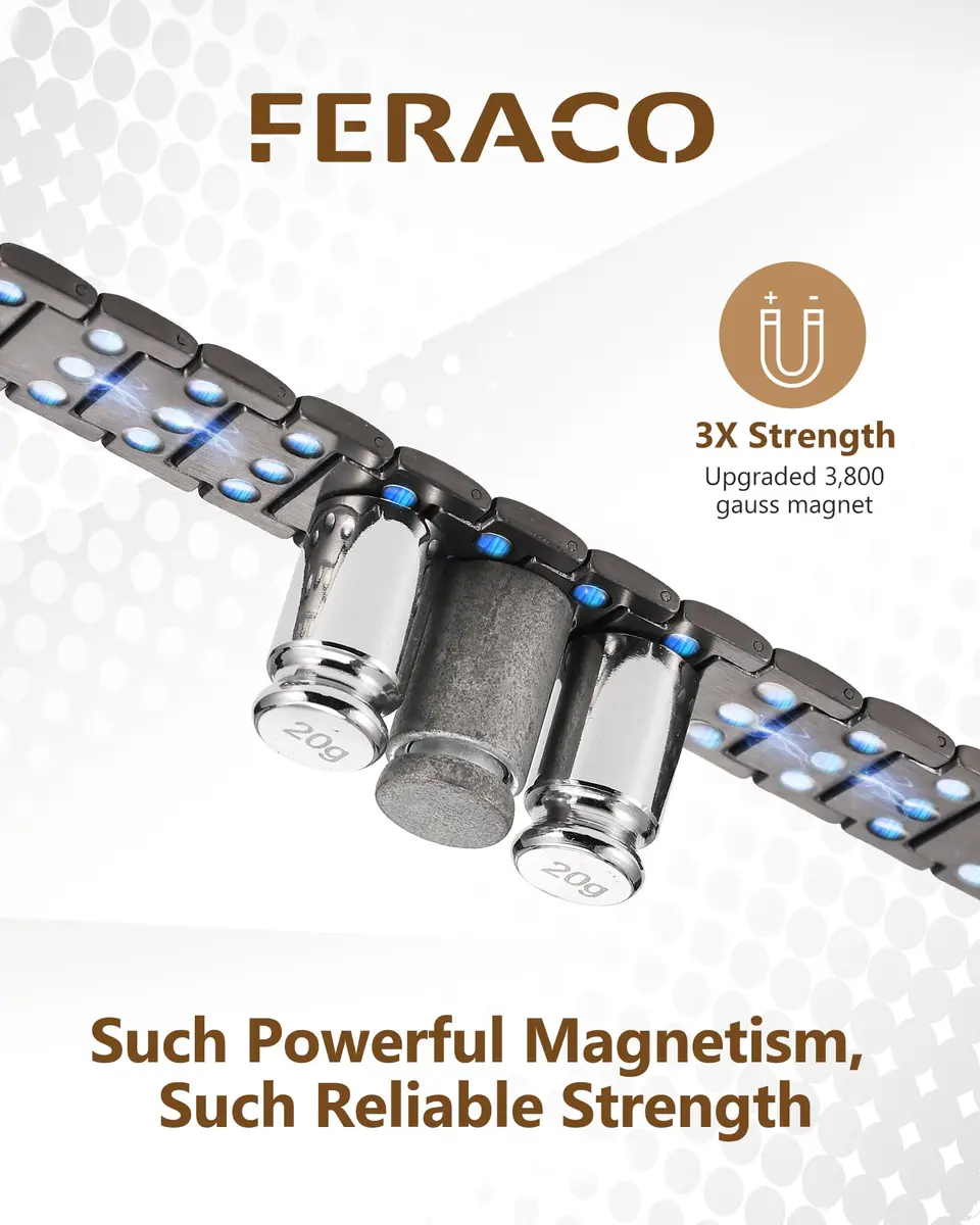 Feraco Magnetic Bracelet for Men Stainless Steel | 3500 Gauss, Adjustable, Hypoallergenic (70-120 chars) - view 4
