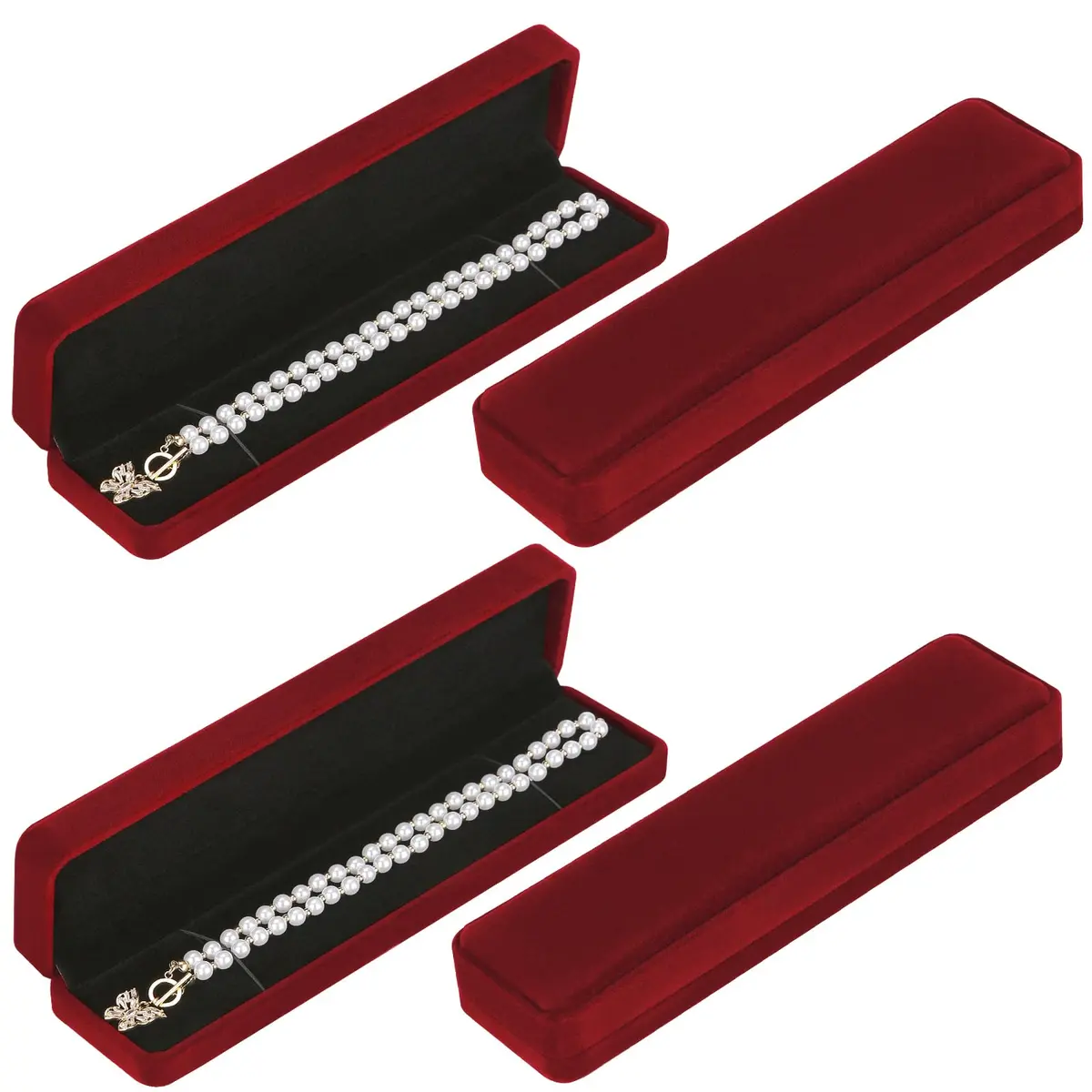 LETURE Red Velvet Bracelet Necklace Pendant Jewelry Box, 22cm (8.6in) Gift Box for Proposal, Wedding, Engagement, Christmas (4-Pack) - main product image