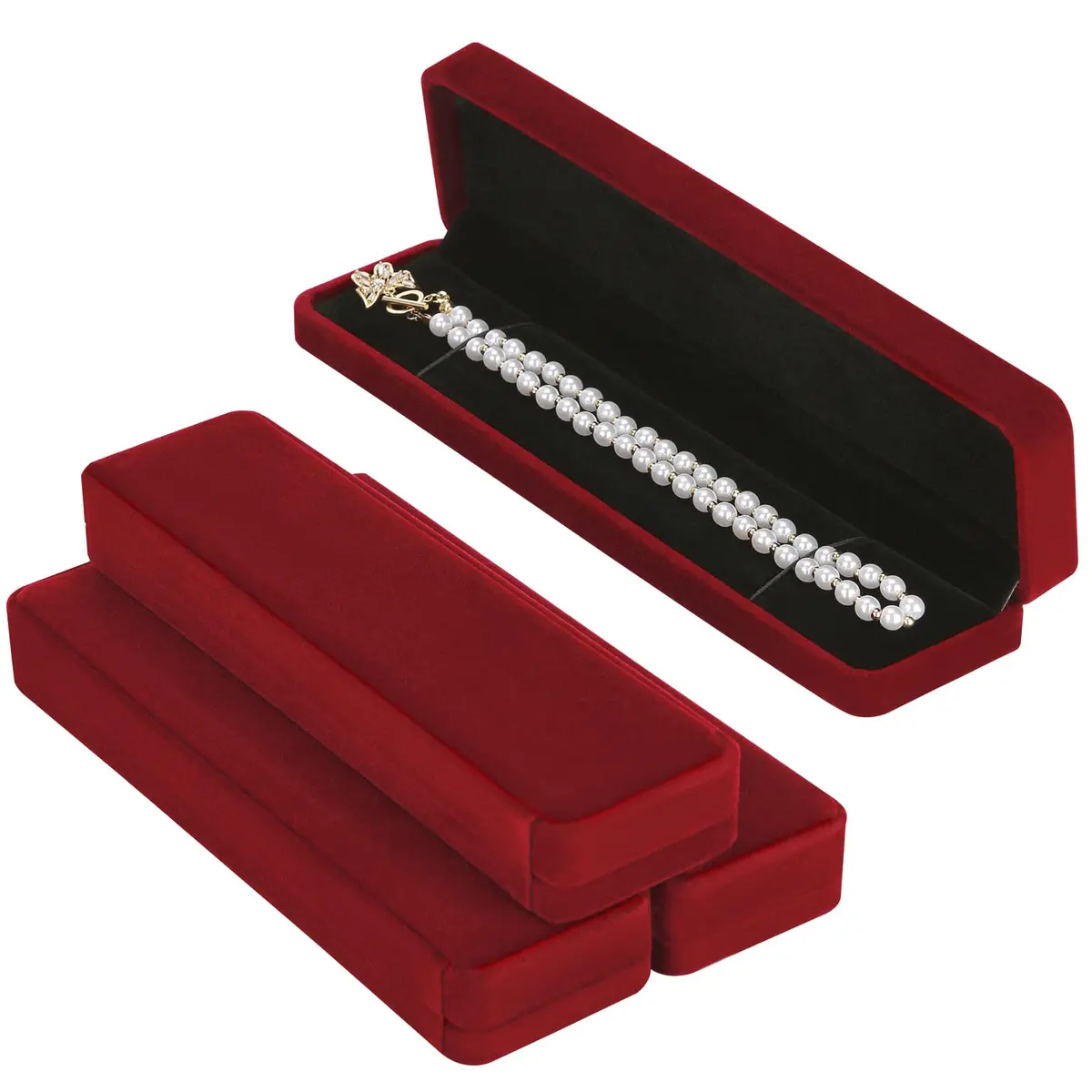 LETURE Red Velvet Bracelet Necklace Pendant Jewelry Box, 22cm (8.6in) Gift Box for Proposal, Wedding, Engagement, Christmas (4-Pack) - view 5
