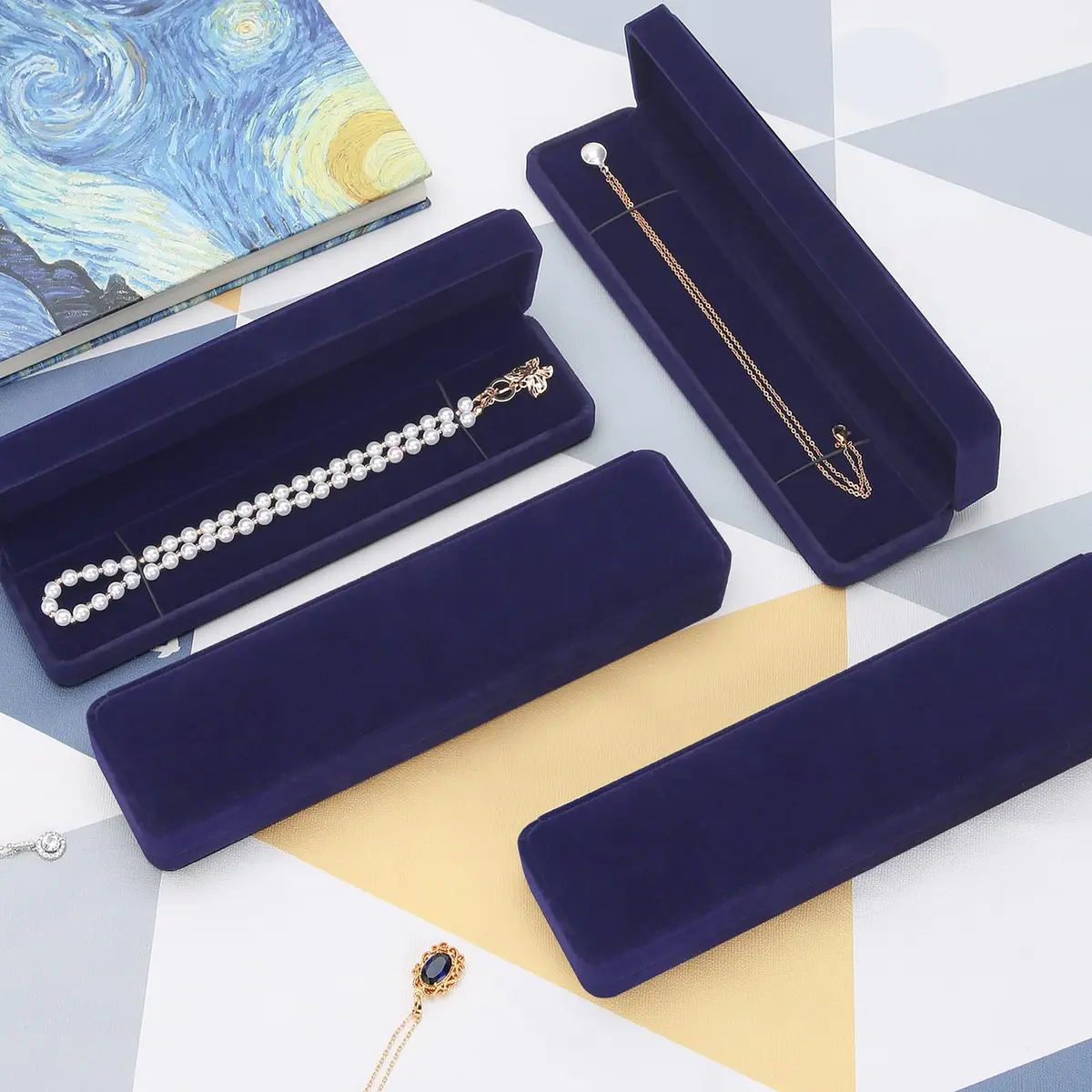 LETURE Velvet Jewelry Box 4 Pack | Classic Design for Bracelets, Necklaces & Watches (22x5.5x3cm) - view 2