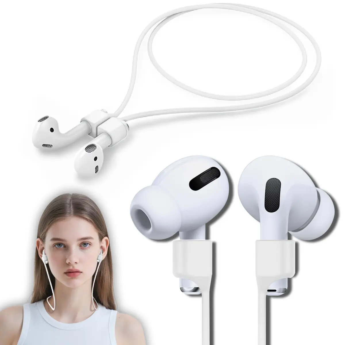Mooyavia Ultra Strong Magnetic Anti-Lost Strap for AirPods Pro-White | Sport Silicone Neck Lanyard - main product image