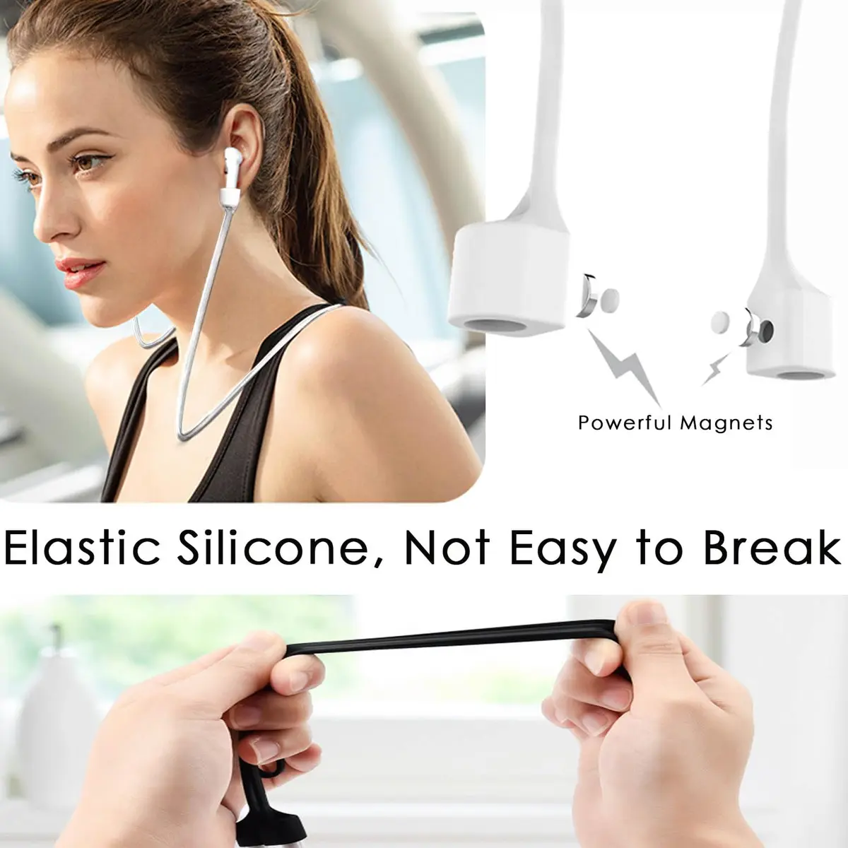 Mooyavia Ultra Strong Magnetic Anti-Lost Strap for AirPods Pro-White | Sport Silicone Neck Lanyard - view 5