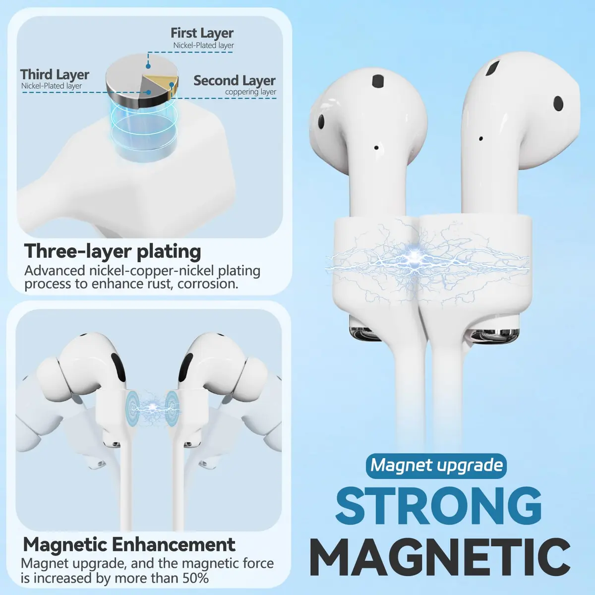 Mooyavia Ultra Strong Magnetic Anti-Lost Strap for AirPods Pro-White | Sport Silicone Neck Lanyard - view 8