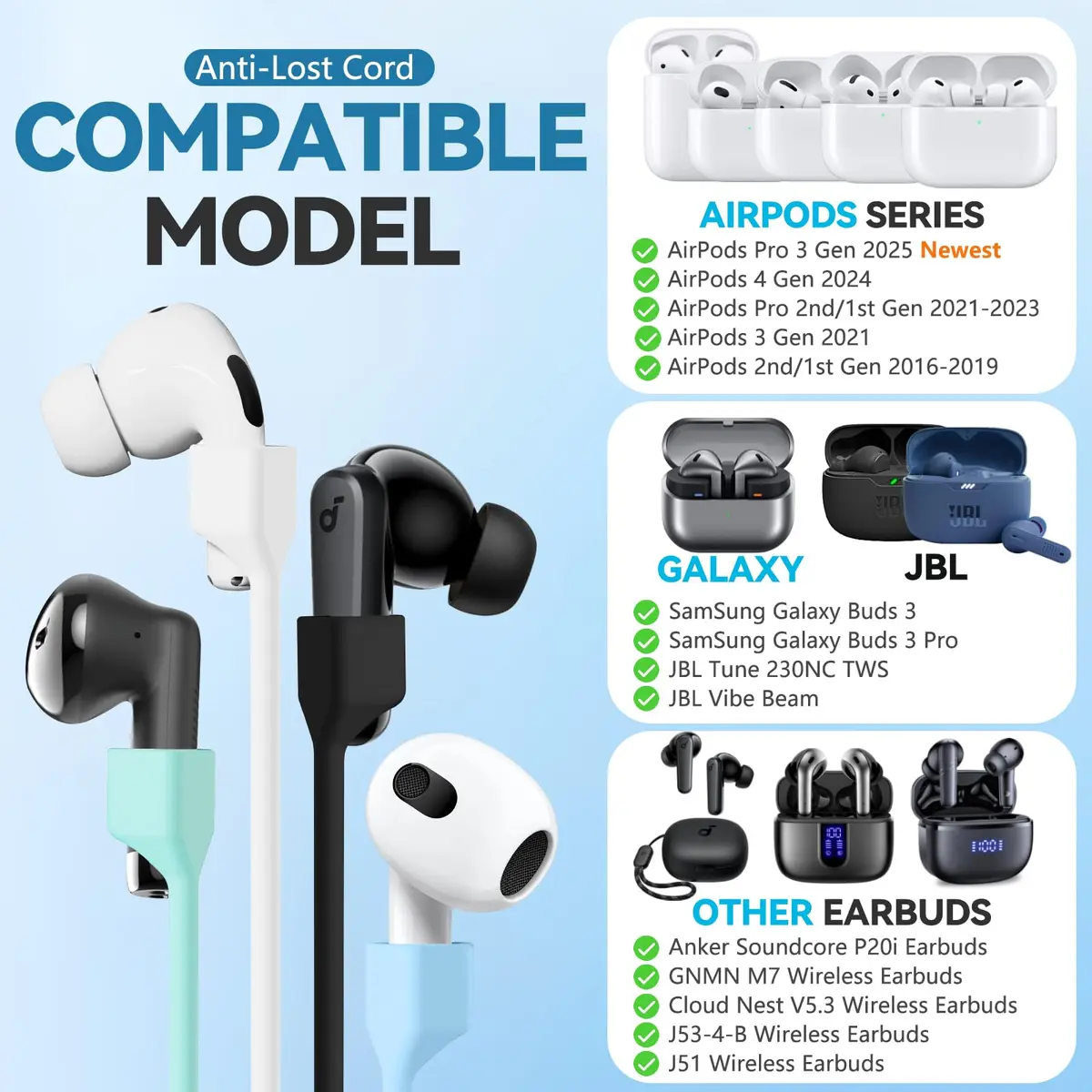 Mooyavia Ultra Strong Magnetic Anti-Lost Strap for AirPods Pro-White | Sport Silicone Neck Lanyard - view 2