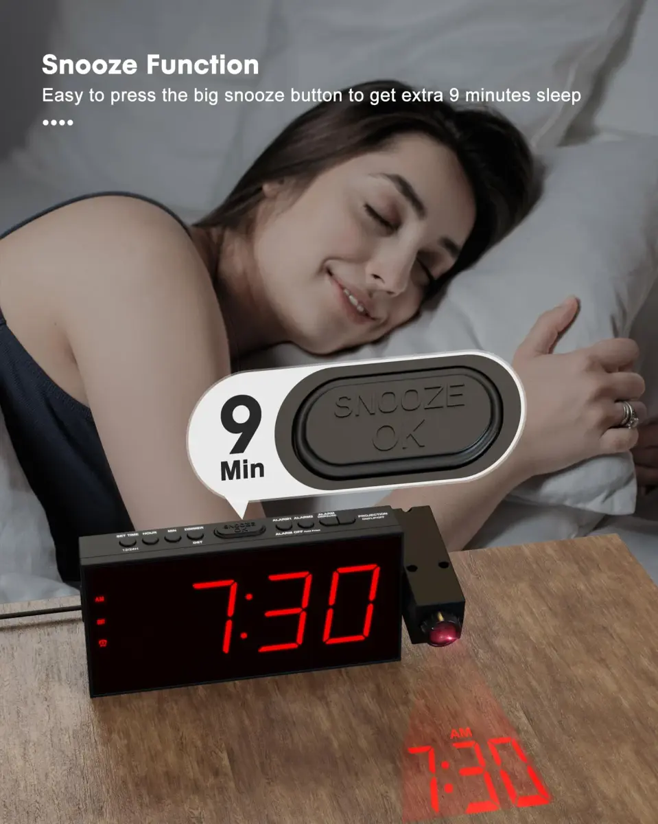 OnLyee Projection Alarm Clock for Bedroom Ceiling, 180° Projector, Dual Alarm, 7-Inch Red LED Display | Modern Design with USB Charging - view 6
