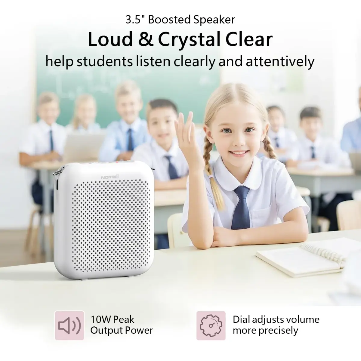 Norwii Bluetooth Voice Amplifier with Wired Microphone Headset & 4000mAh Battery | 10W Portable PA System for Teachers, Tours, Gym - view 3