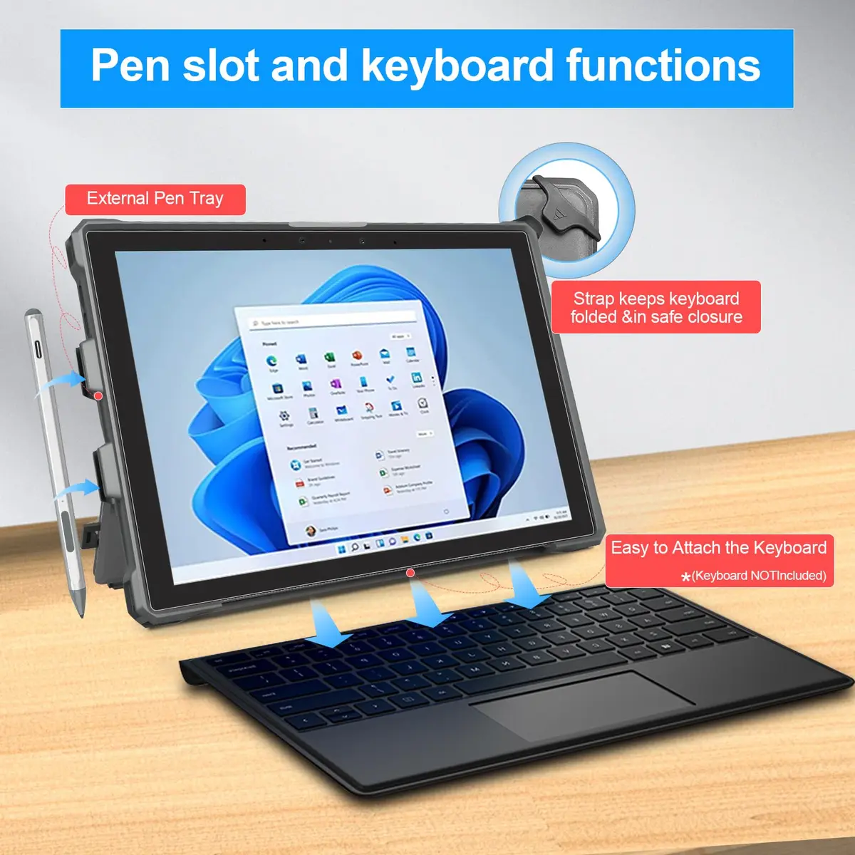 YORUNOHOSHI Rugged Case for 12.3" Surface Pro 7+/7/6/5/4 with Pen Holder & Hand Strap | Dark Gray - view 6