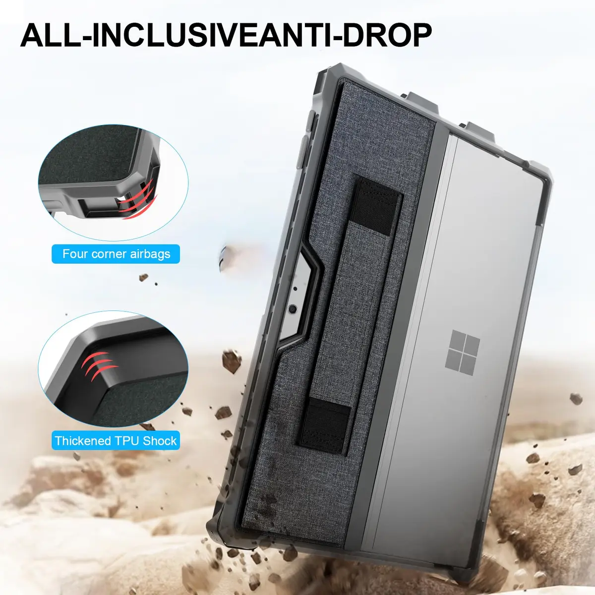 YORUNOHOSHI Rugged Case for 12.3" Surface Pro 7+/7/6/5/4 with Pen Holder & Hand Strap | Dark Gray - view 3