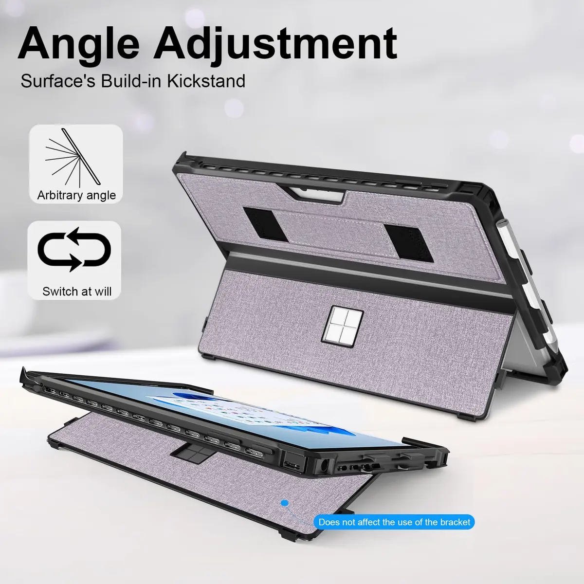 YORUNOHOSHI Rugged Case for 12.3" Microsoft Surface Pro 7+/7/6/5/4 with Pen Holder & Hand Strap (Light Purple) | Drop Protection & Type Cover Compatible - view 5