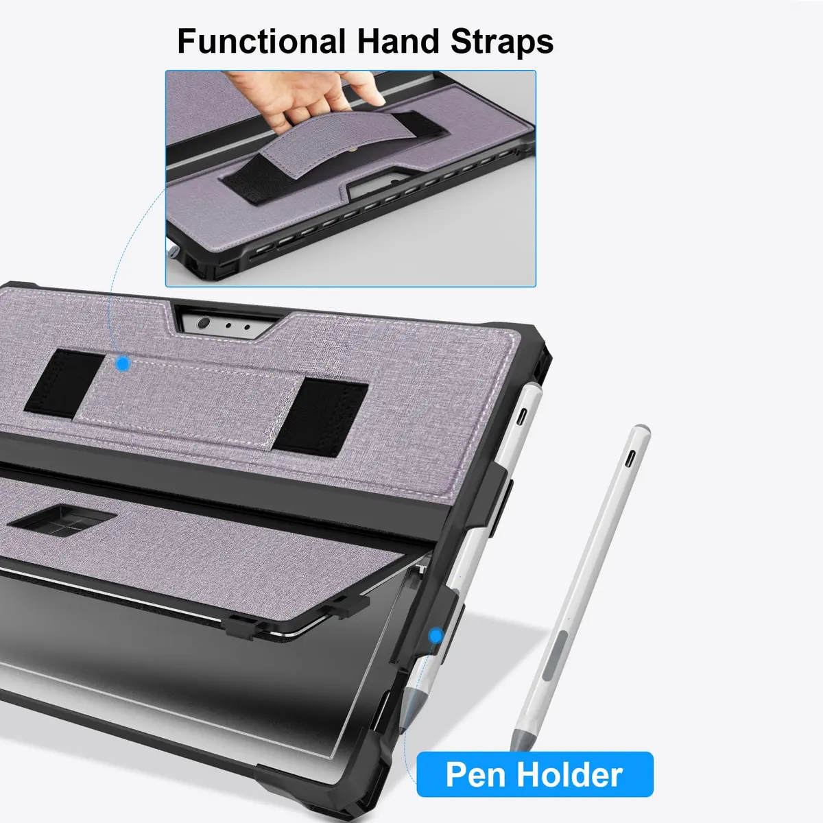 YORUNOHOSHI Rugged Case for 12.3" Microsoft Surface Pro 7+/7/6/5/4 with Pen Holder & Hand Strap (Light Purple) | Drop Protection & Type Cover Compatible - view 6