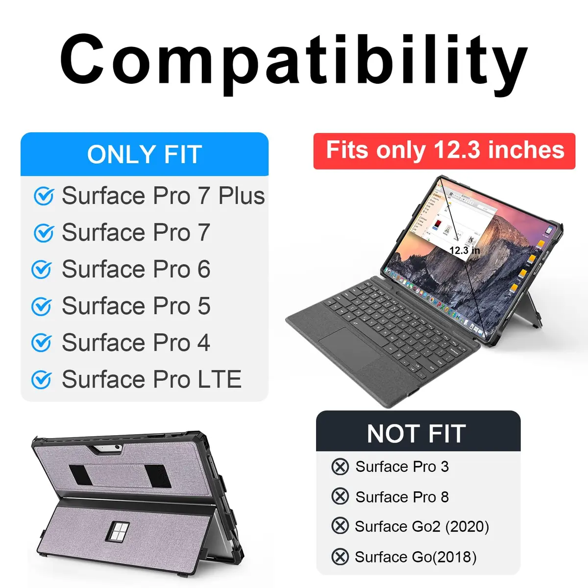 YORUNOHOSHI Rugged Case for 12.3" Microsoft Surface Pro 7+/7/6/5/4 with Pen Holder & Hand Strap (Light Purple) | Drop Protection & Type Cover Compatible - view 2