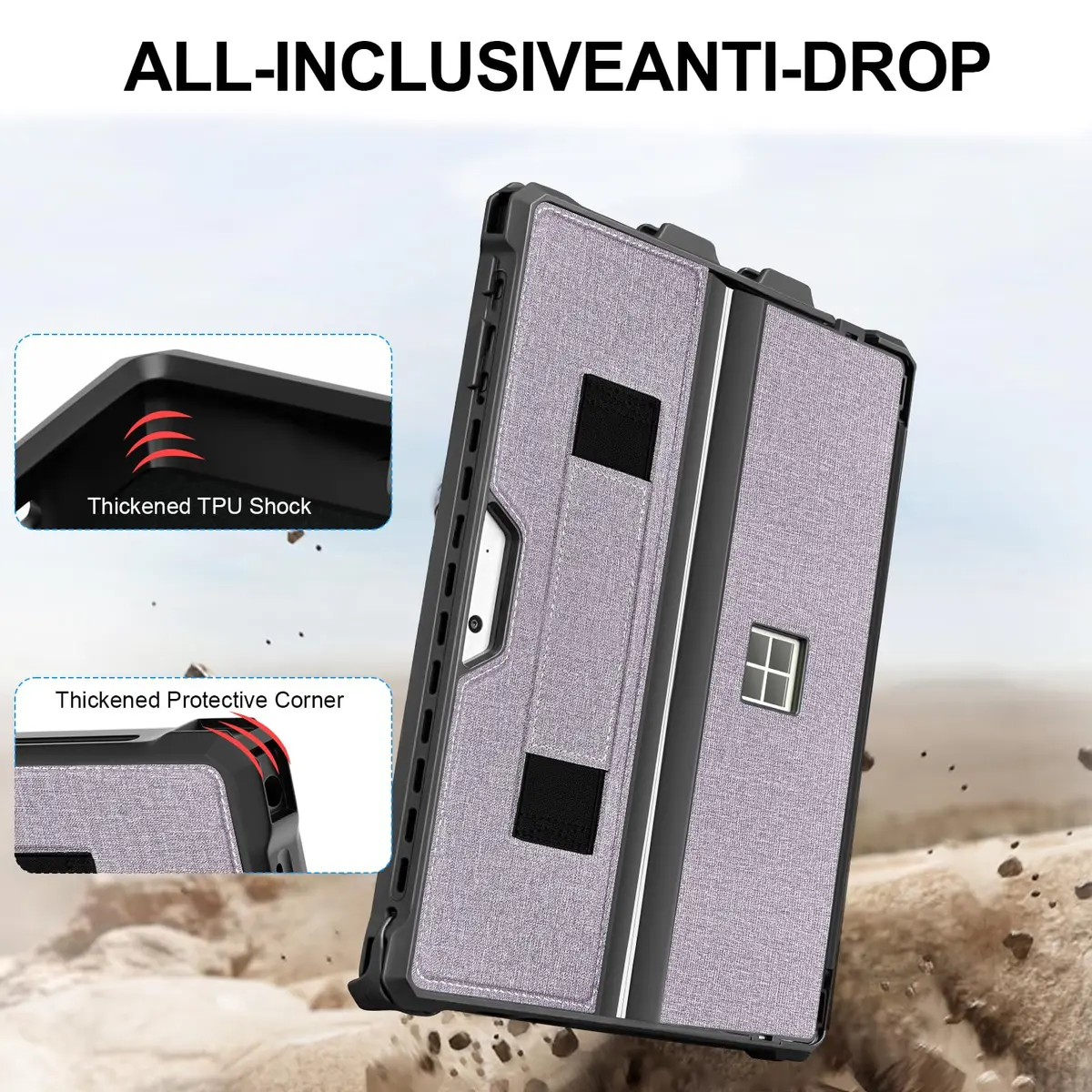 YORUNOHOSHI Rugged Case for 12.3" Microsoft Surface Pro 7+/7/6/5/4 with Pen Holder & Hand Strap (Light Purple) | Drop Protection & Type Cover Compatible - view 3
