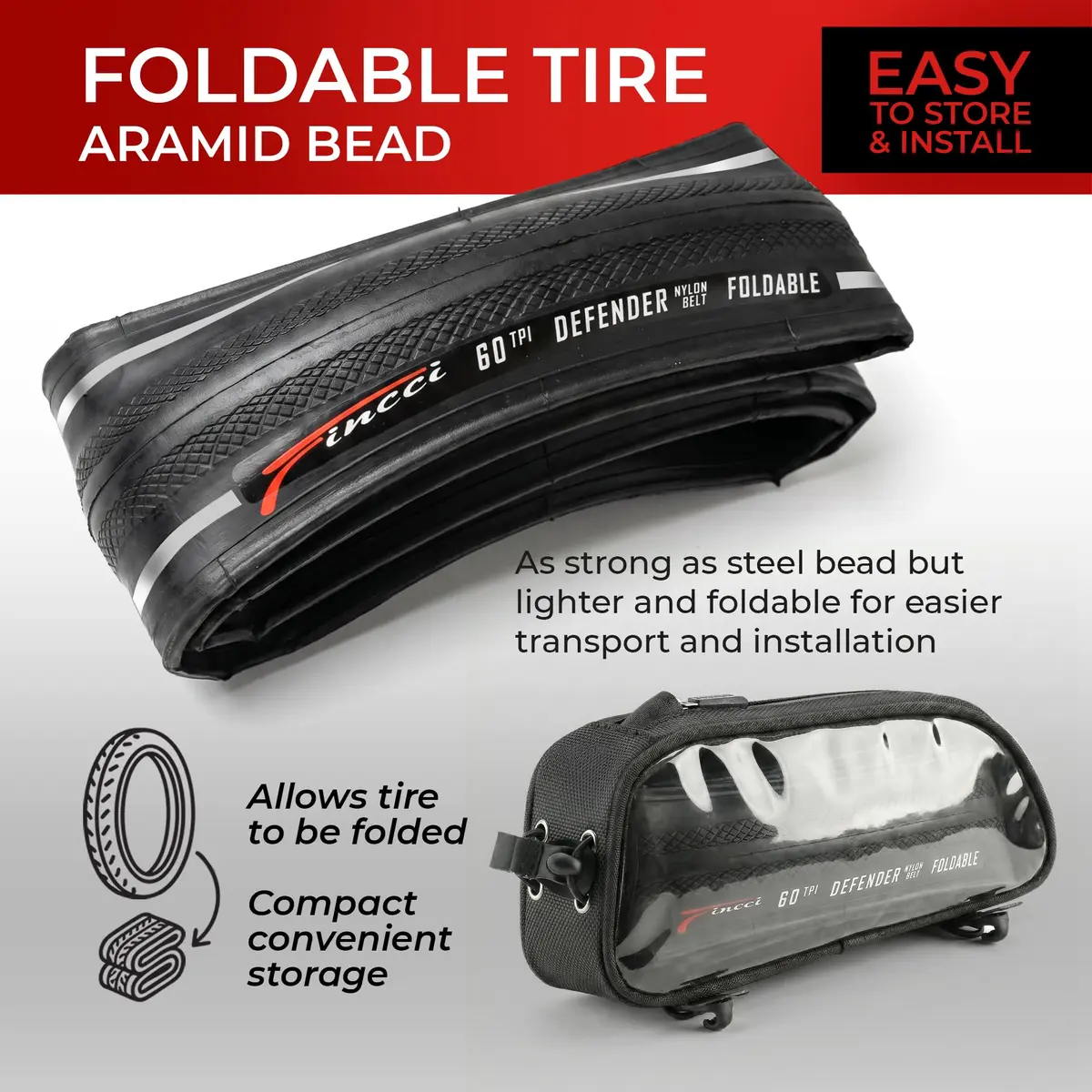 Fincci 700x28c Road Bike Tires Foldable 28-622 with Anti Puncture & Reflective Sidewall - view 6
