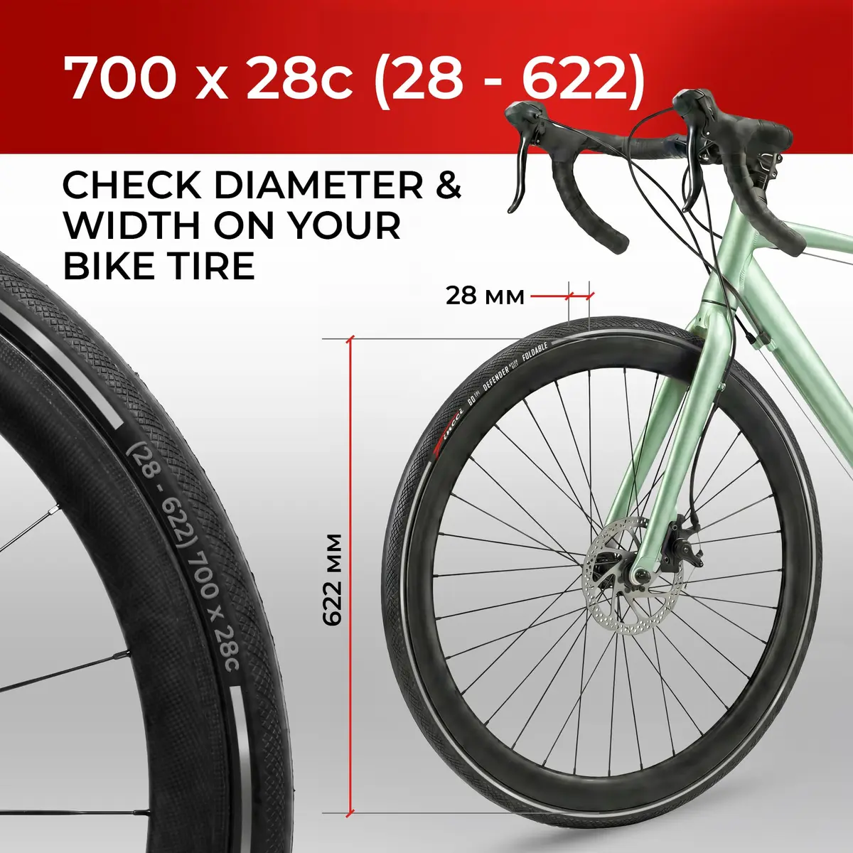 Fincci 700x28c Road Bike Tires Foldable 28-622 with Anti Puncture & Reflective Sidewall - view 2