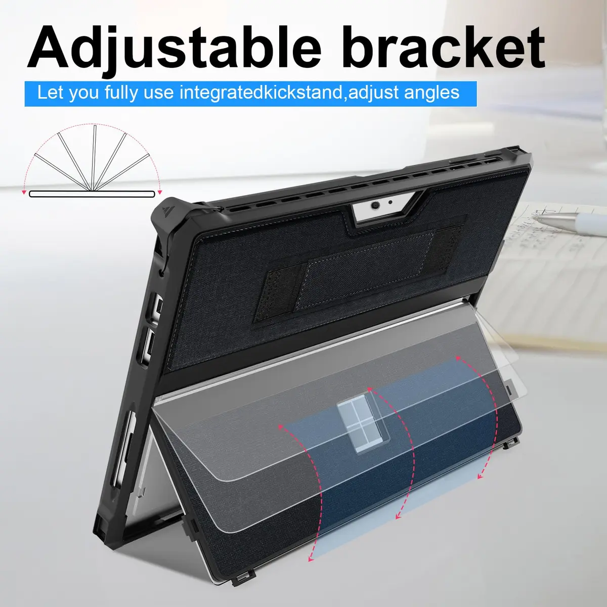 YORUNOHOSHI Case for 12.3" Microsoft Surface Pro 7+/7/6/5/4 | Rugged Cover with Pen Holder & Hand Strap (Black) - view 5