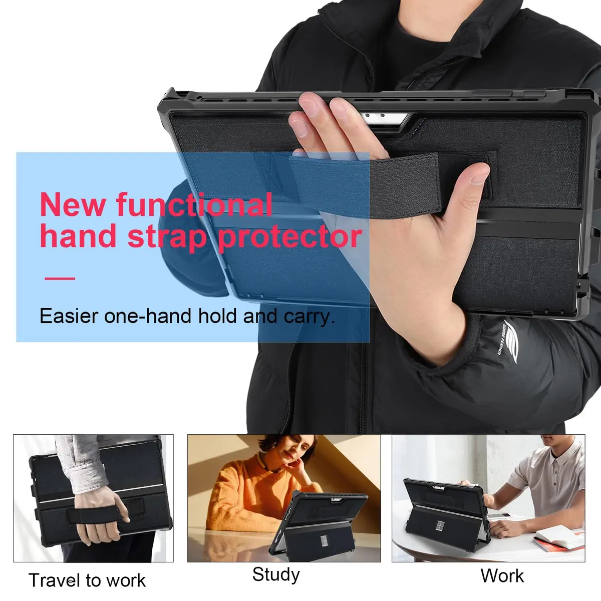 YORUNOHOSHI Case for 12.3" Microsoft Surface Pro 7+/7/6/5/4 | Rugged Cover with Pen Holder & Hand Strap (Black) - view 6