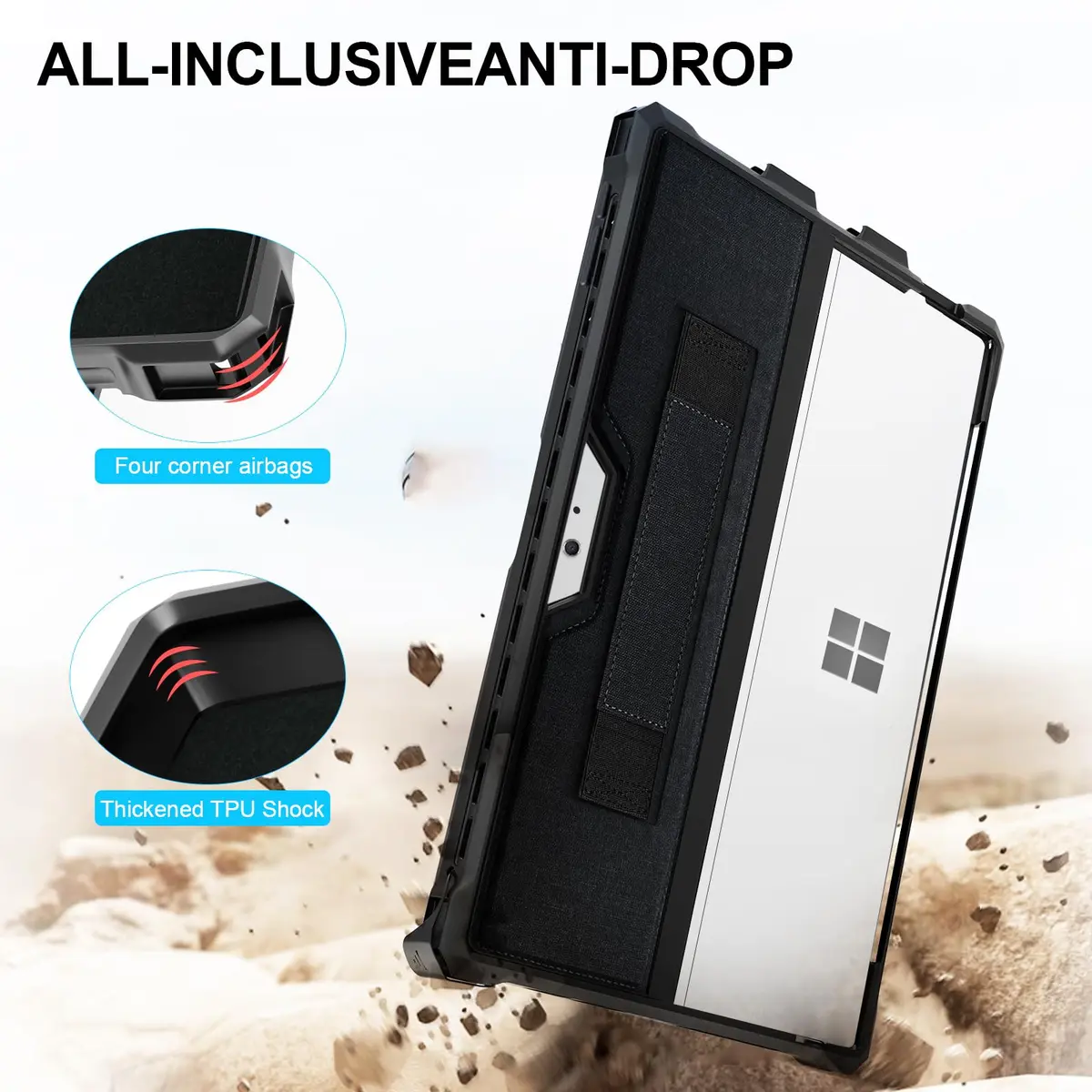 YORUNOHOSHI Case for 12.3" Microsoft Surface Pro 7+/7/6/5/4 | Rugged Cover with Pen Holder & Hand Strap (Black) - view 2