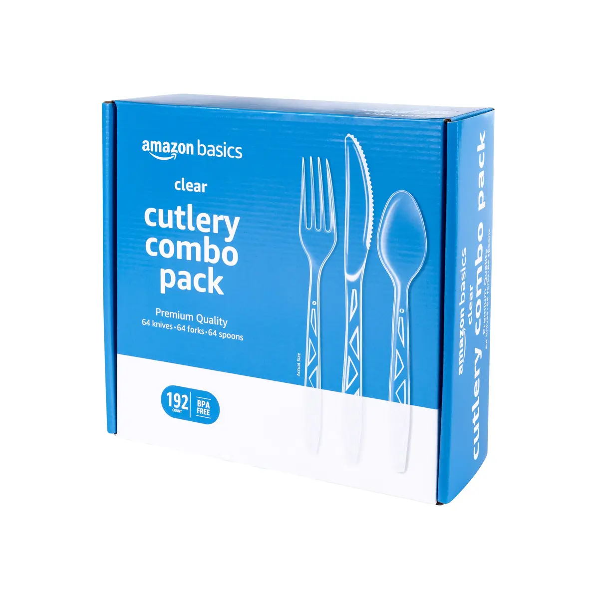 Amazon Basics Disposable Clear Plastic Cutlery Set 192 Count | Value Pack Flatware - main product image