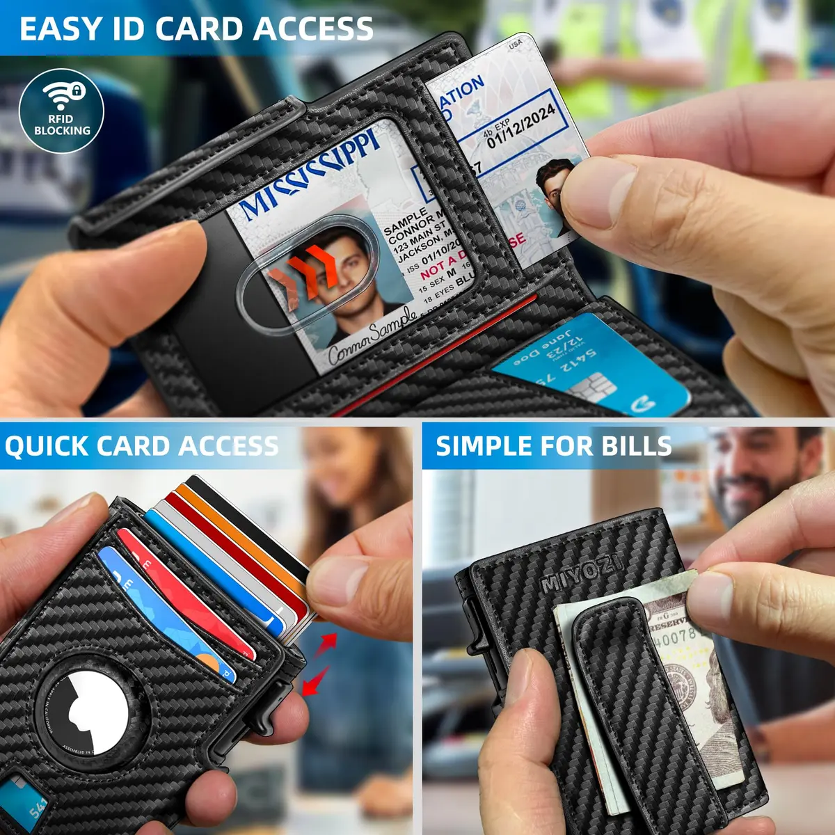 miyozi Airtag Wallet for Men, Slim Metal Card Holder with RFID Block & Money Clip - view 5
