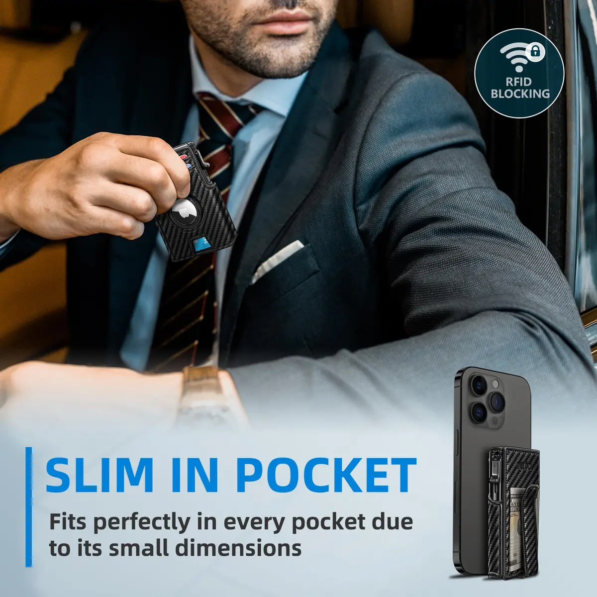 miyozi Airtag Wallet for Men, Slim Metal Card Holder with RFID Block & Money Clip - view 6