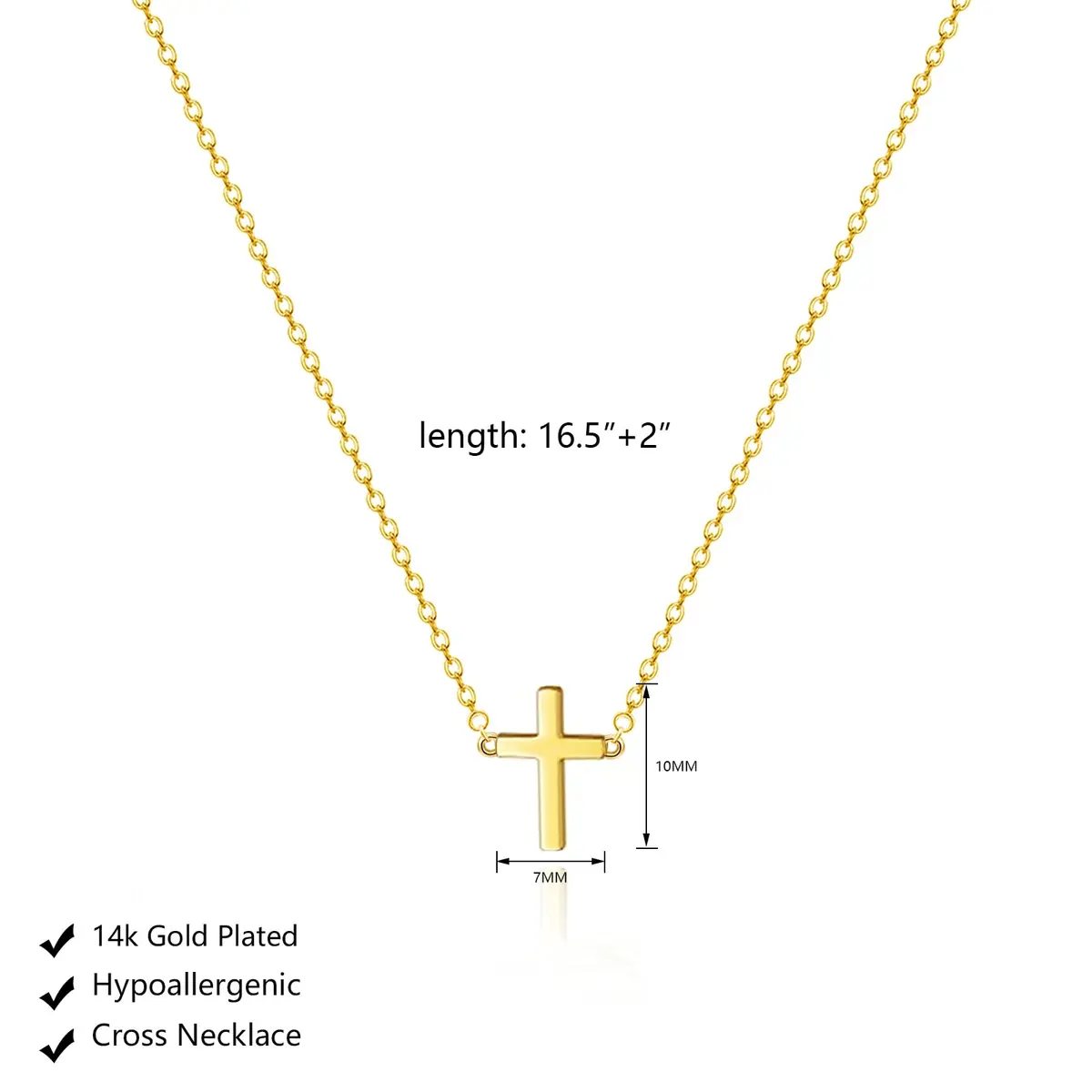 HERIER Cross Necklace for Women, 16.5" + 2" Extender | Dainty 14K Gold Plated Small Cross Pendant - view 5