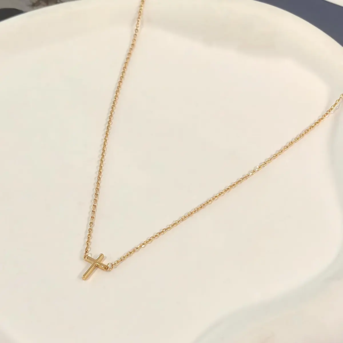 HERIER Cross Necklace for Women, 16.5" + 2" Extender | Dainty 14K Gold Plated Small Cross Pendant - view 6