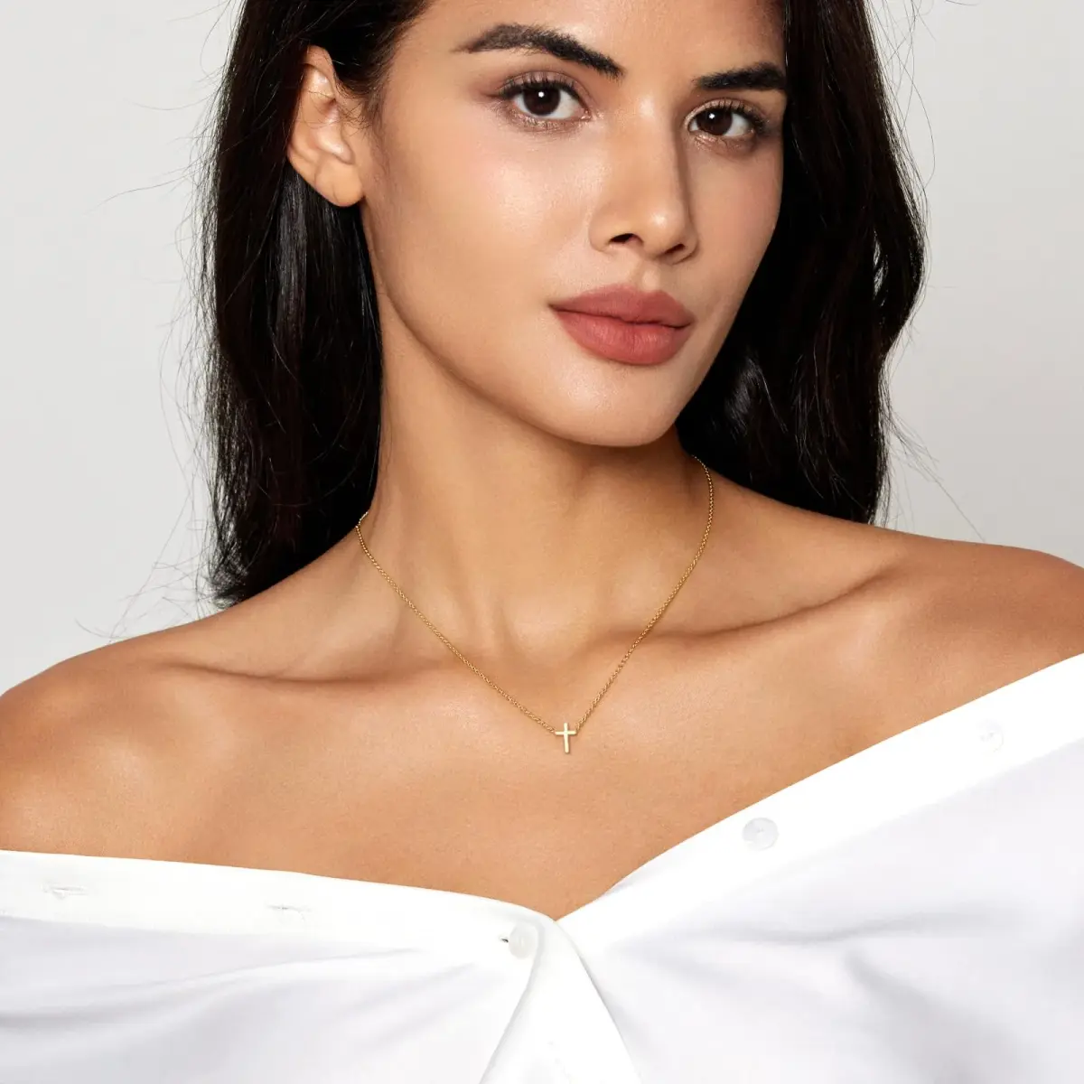 HERIER Tiny Cross Necklace for Women - 18K Gold Plated Faith Jewelry, 41.9cm (16.5") - view 4
